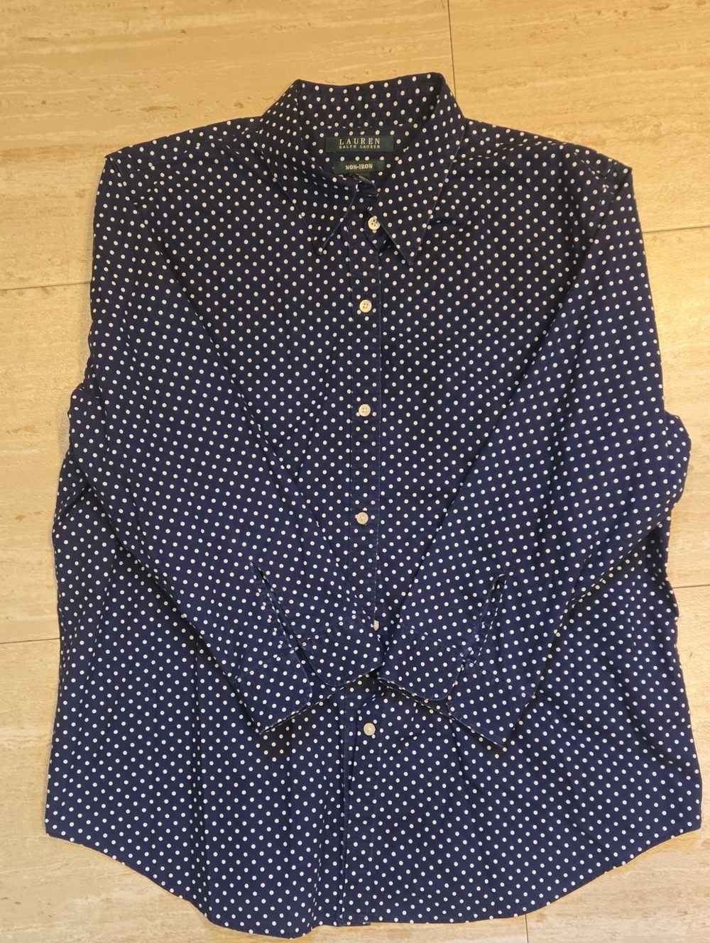 LAUREN Ralph Lauren Navy/White Polka Dot Non-Iron Button Down Shirt